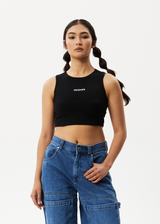 AFENDS Womens Lilah - Pointelle Cropped Tank - Black - Afends womens lilah   pointelle cropped tank   black 