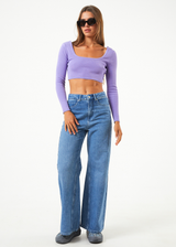 AFENDS Womens Lula - Knit Long Sleeve Cropped Top - Plum - Afends womens lula   knit long sleeve cropped top   plum 