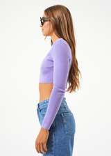 AFENDS Womens Lula - Knit Long Sleeve Cropped Top - Plum - Afends womens lula   knit long sleeve cropped top   plum 