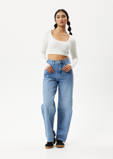 AFENDS Womens Milla - Rib Long Sleeve Cropped Top - Off White - Afends womens milla   rib long sleeve cropped top   off white