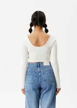 AFENDS Womens Milla - Rib Long Sleeve Cropped Top - Off White - Afends womens milla   rib long sleeve cropped top   off white