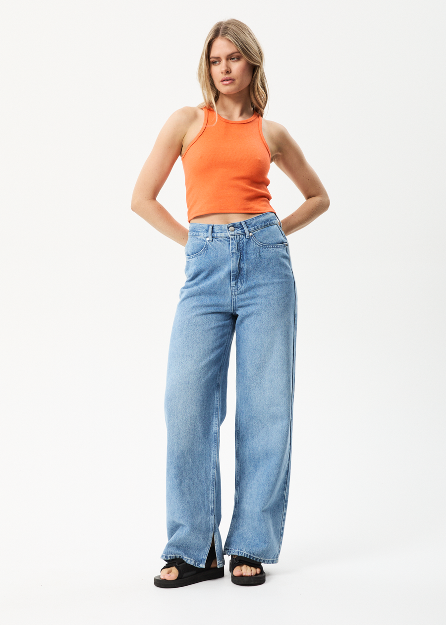 AFENDS Womens Pearly Cropped - Rib Singlet - Orange