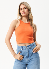 AFENDS Womens Pearly Cropped - Rib Singlet - Orange - Afends womens pearly cropped   rib singlet   orange