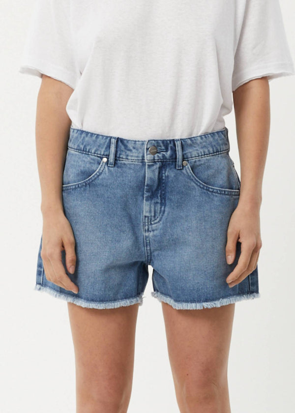 AFENDS Womens Isabella - Denim Low Rise Short - Worn Blue