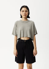 AFENDS Womens Slay Cropped - Oversized Tee - Olive - Afends womens slay cropped   oversized tee   olive
