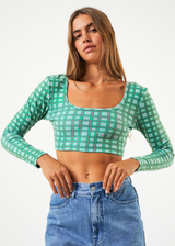 AFENDS Womens Tully - Rib Check Long Sleeve Top - Forest Check - Afends womens tully   rib check long sleeve top   forest check