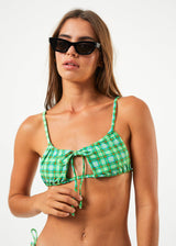AFENDS Womens Tully - Tie Bikini Top - Forest Check - Afends womens tully   tie bikini top   forest check 