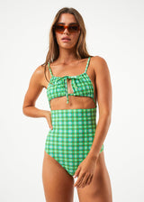 AFENDS Womens Tully - Tie One Piece Swimsuit - Forest Check - Afends womens tully   tie one piece swimsuit   forest check 
