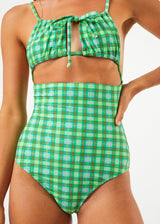 AFENDS Womens Tully - Tie One Piece Swimsuit - Forest Check - Afends womens tully   tie one piece swimsuit   forest check 