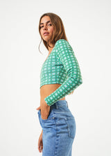 AFENDS Womens Tully - Rib Check Long Sleeve Top - Forest Check - Afends womens tully   rib check long sleeve top   forest check