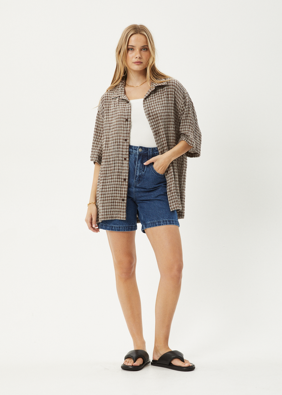 AFENDS Mens Base - Short Sleeve Shirt - Coffee Check