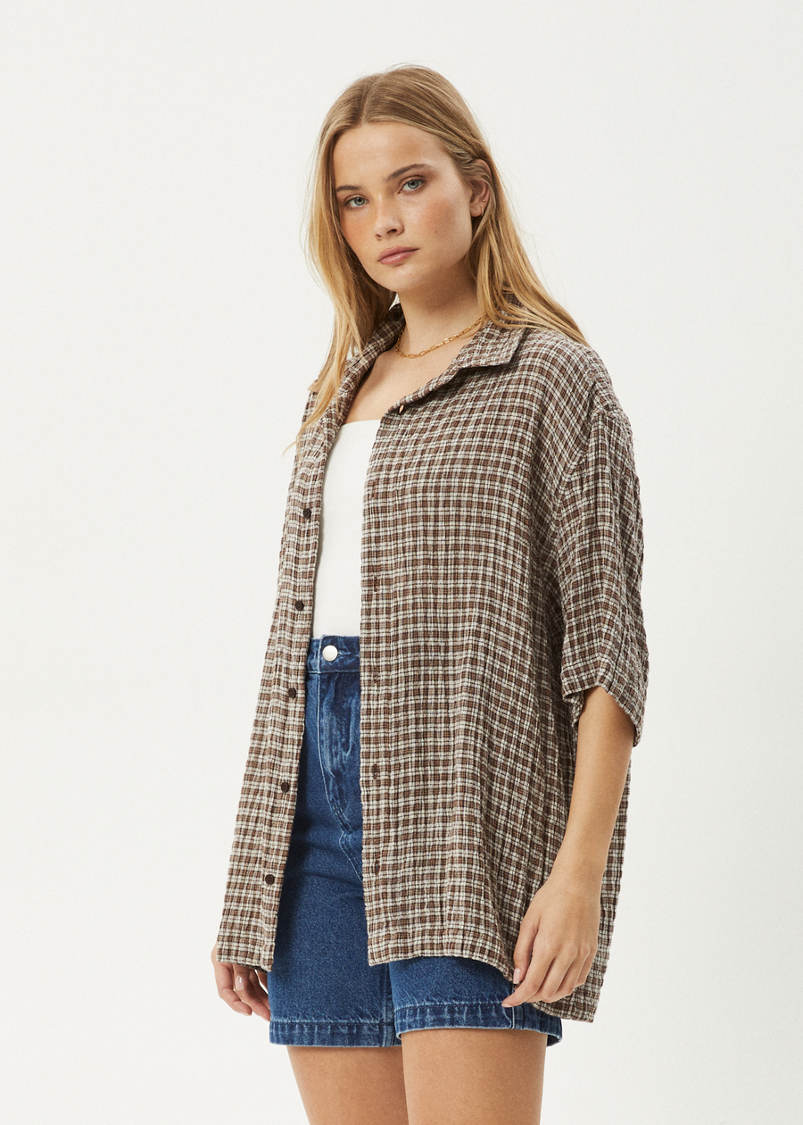AFENDS Mens Base - Short Sleeve Shirt - Coffee Check