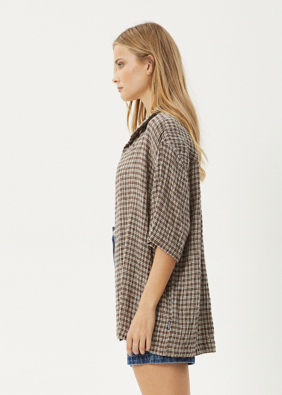 AFENDS Mens Base - Short Sleeve Shirt - Coffee Check