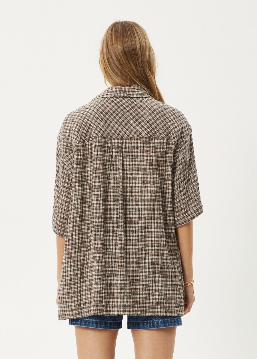 AFENDS Mens Base - Short Sleeve Shirt - Coffee Check