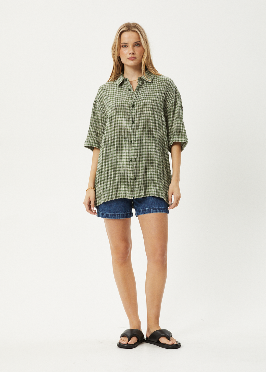 AFENDS Mens Base - Short Sleeve Shirt - Deep Green Check