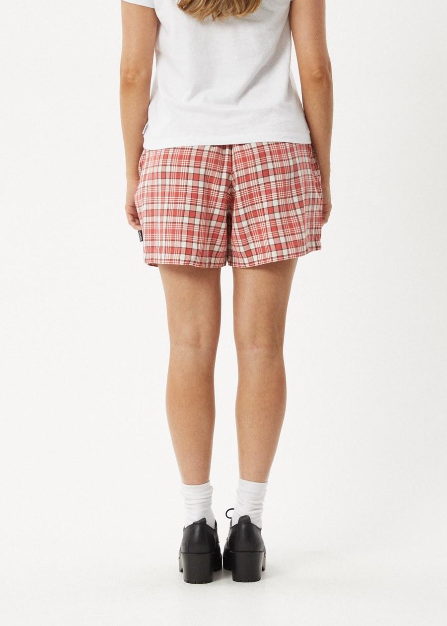 AFENDS Mens Check Out - Boxer Short - Red Check