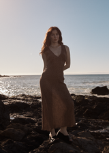 AFENDS Womens Hometown - Seersucker Maxi Dress - Coffee - Afends womens hometown   seersucker maxi dress   coffee