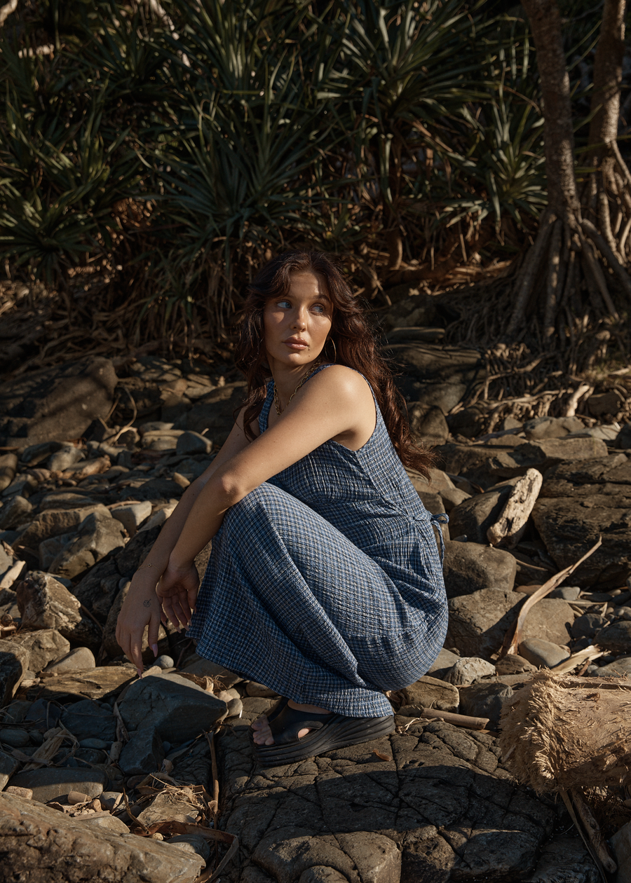 AFENDS Womens Shipwreck - Seersucker Maxi Dress - Marlin