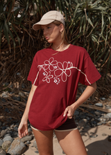 AFENDS Womens Tranquil - Oversized Tee - Burgundy - Afends womens tranquil   oversized tee   burgundy