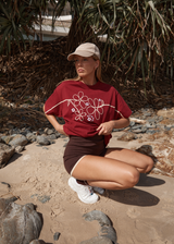 AFENDS Womens Tranquil - Oversized Tee - Burgundy - Afends womens tranquil   oversized tee   burgundy