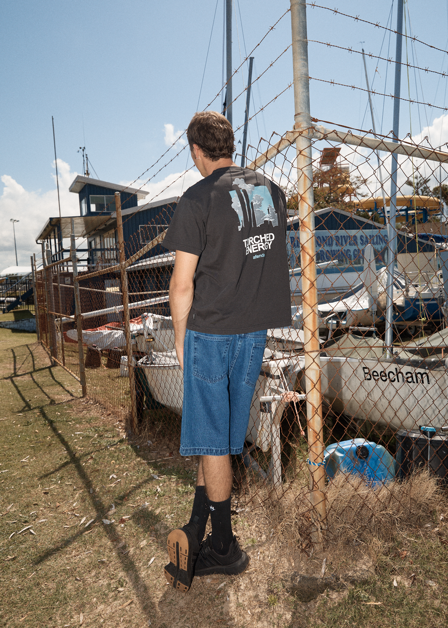 AFENDS Mens Torched Energy - Boxy Tee - Stone Black