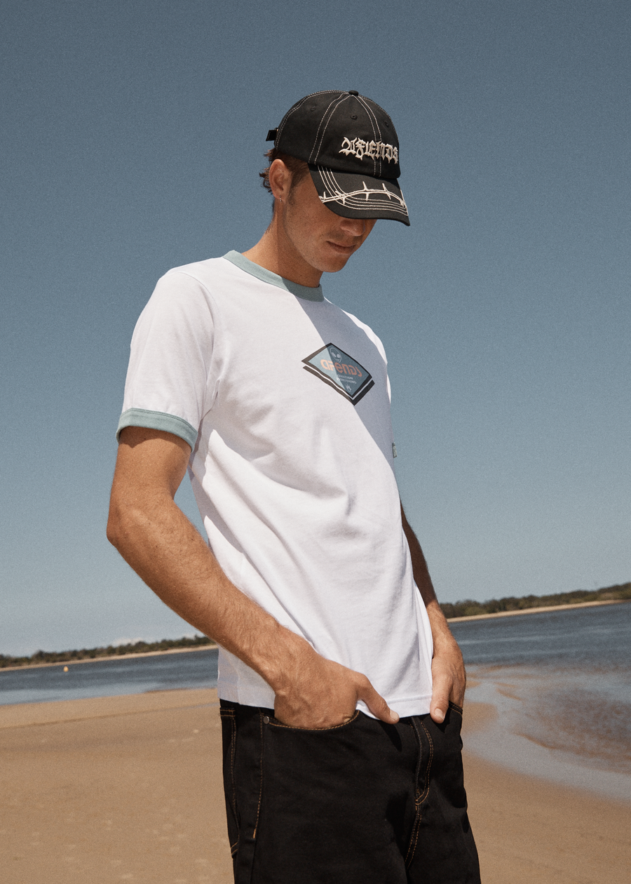 AFENDS Mens Tractorbeam - Ringer Tee - White