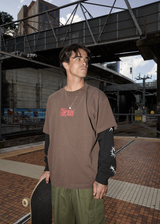 AFENDS Mens Double Trouble - Layered Boxy Tee - Coffee - Afends mens double trouble   layered boxy tee   coffee