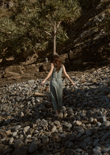 AFENDS Womens Base - Seersucker Maxi Dress - Deep Green Check - Afends womens base   seersucker maxi dress   deep green check