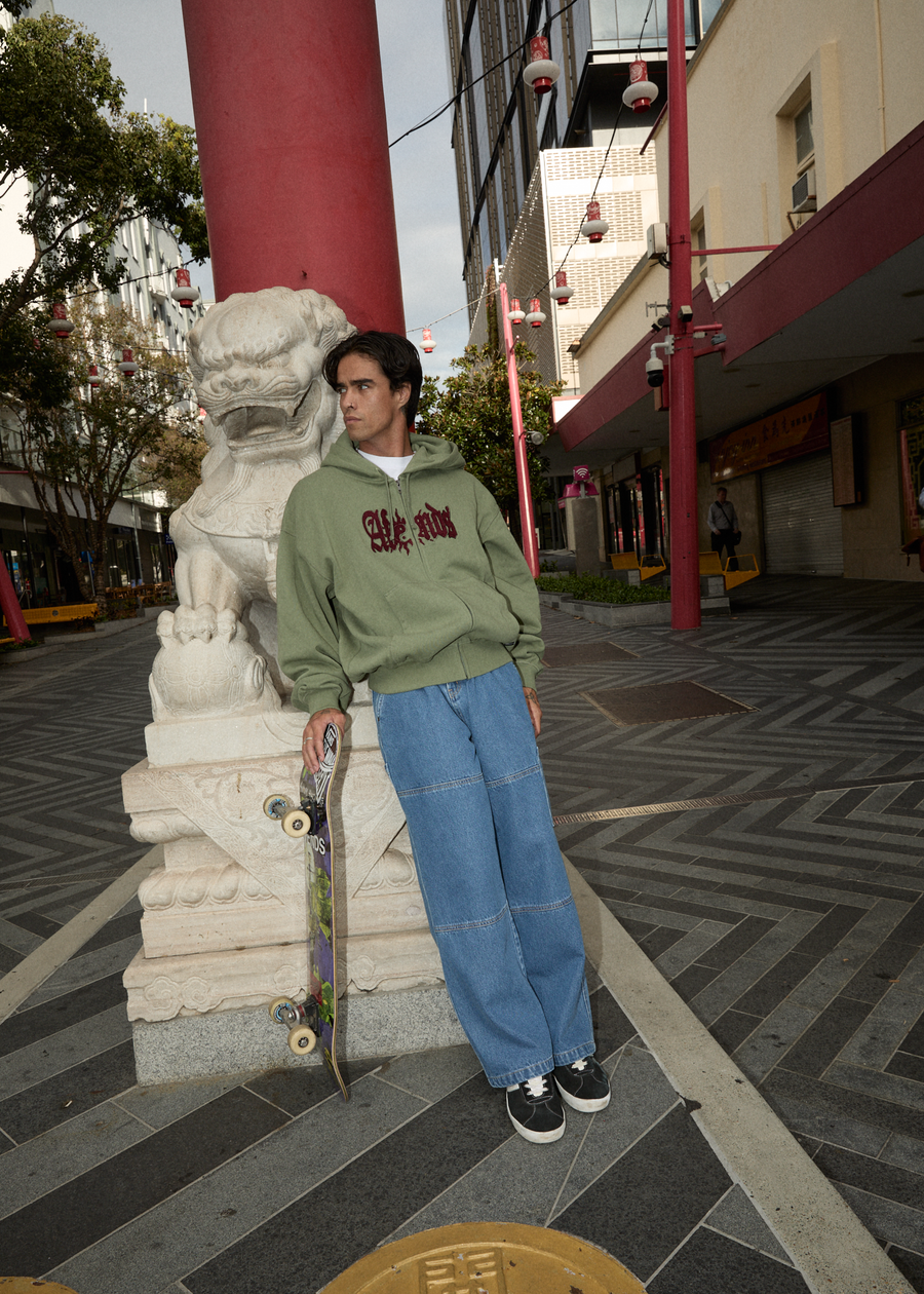 AFENDS Mens Sun Bite - Zip Hood - Oil Green