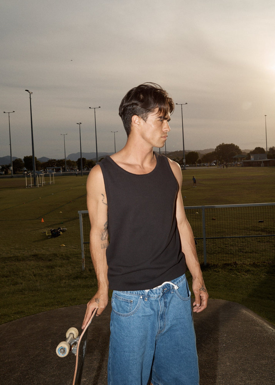 AFENDS Mens Paramount - Rib Singlet - Black