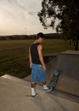 AFENDS Mens Lil C - Denim Baggy Short 22