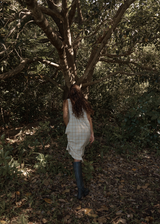 AFENDS Womens Position - Seersucker Midi Dress - Tan Check - Afends womens position   seersucker midi dress   tan check