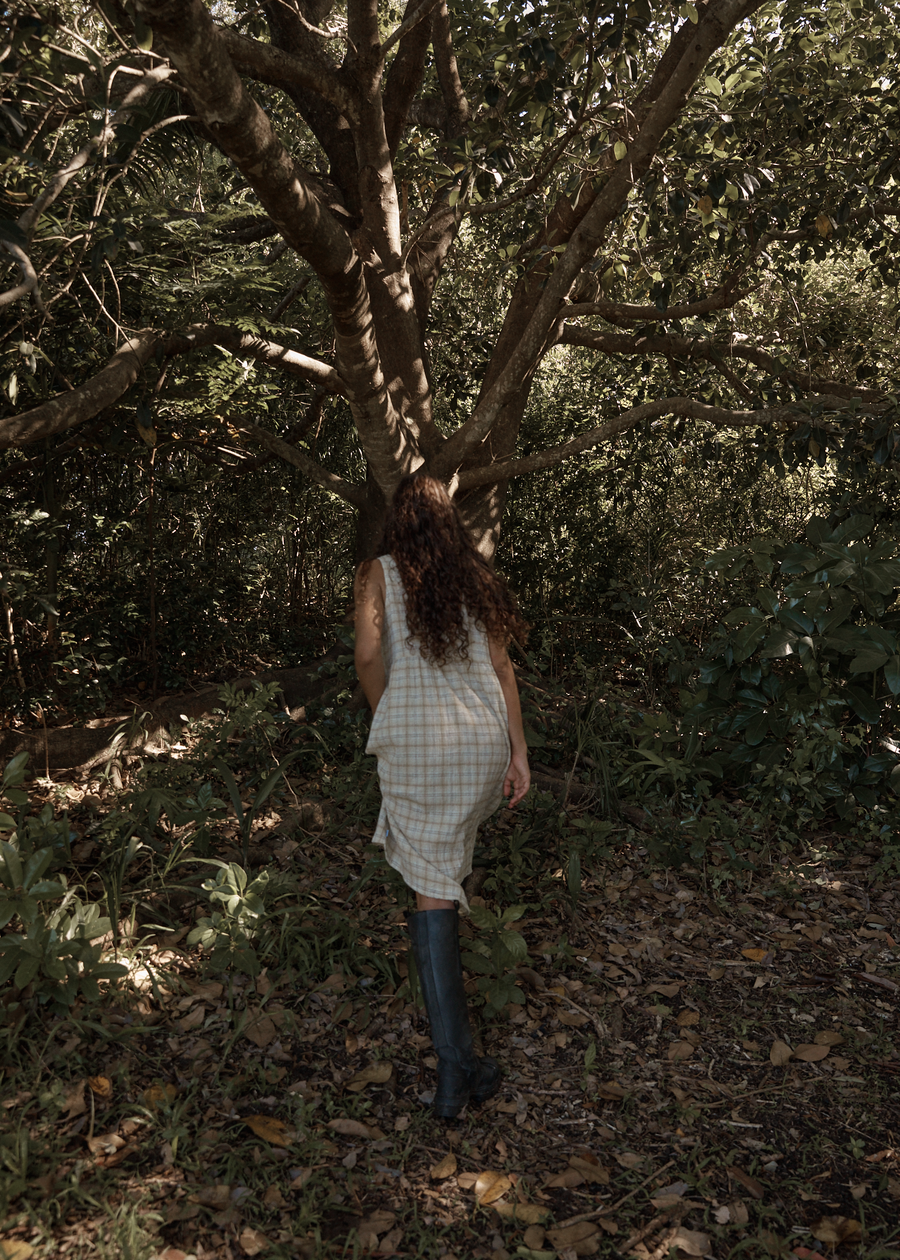 AFENDS Womens Position - Seersucker Midi Dress - Tan Check