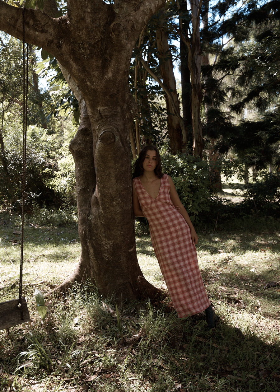 AFENDS Womens Position - Seersucker Maxi Dress - Red Check