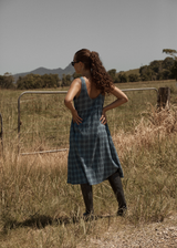 AFENDS Womens Position - Seersucker Midi Dress - Navy Check - Afends womens position   seersucker midi dress   navy check