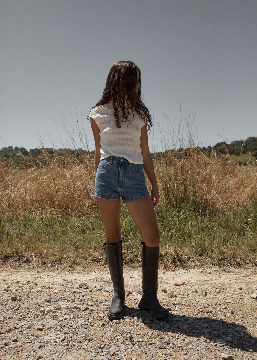 AFENDS Womens Focus - Seersucker Mock Neck Top - Off White