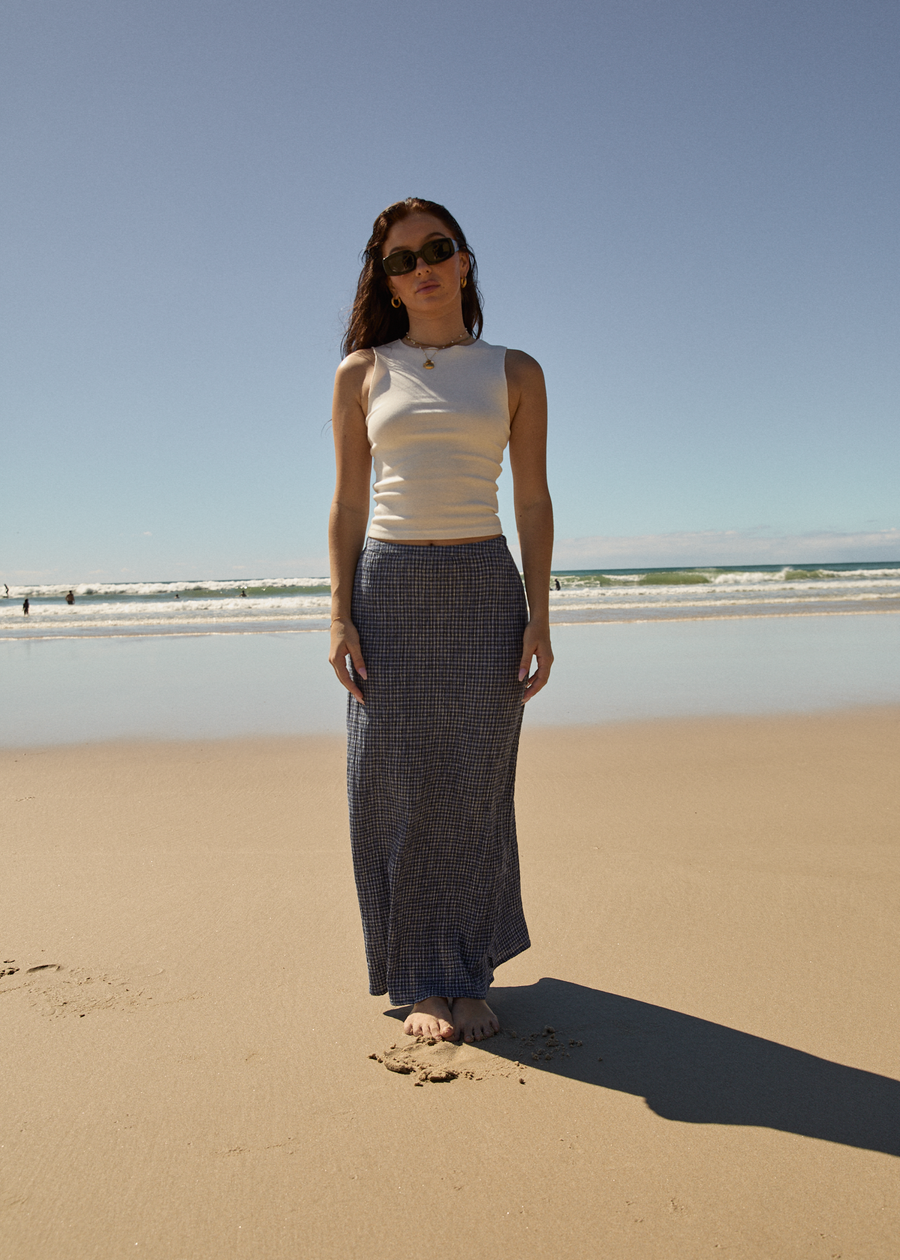 AFENDS Womens Shipwreck - Seersucker Maxi Skirt - Marlin