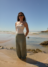 AFENDS Womens Base - Seersucker Maxi Skirt - Deep Green Check - Afends womens base   seersucker maxi skirt   deep green check