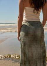 AFENDS Womens Base - Seersucker Maxi Skirt - Deep Green Check - Afends womens base   seersucker maxi skirt   deep green check
