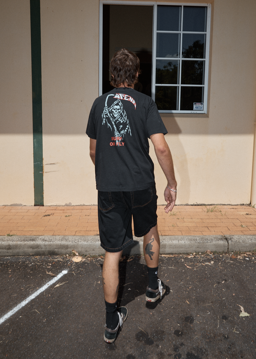 AFENDS Mens Surf Or Fly - Boxy Tee - Black