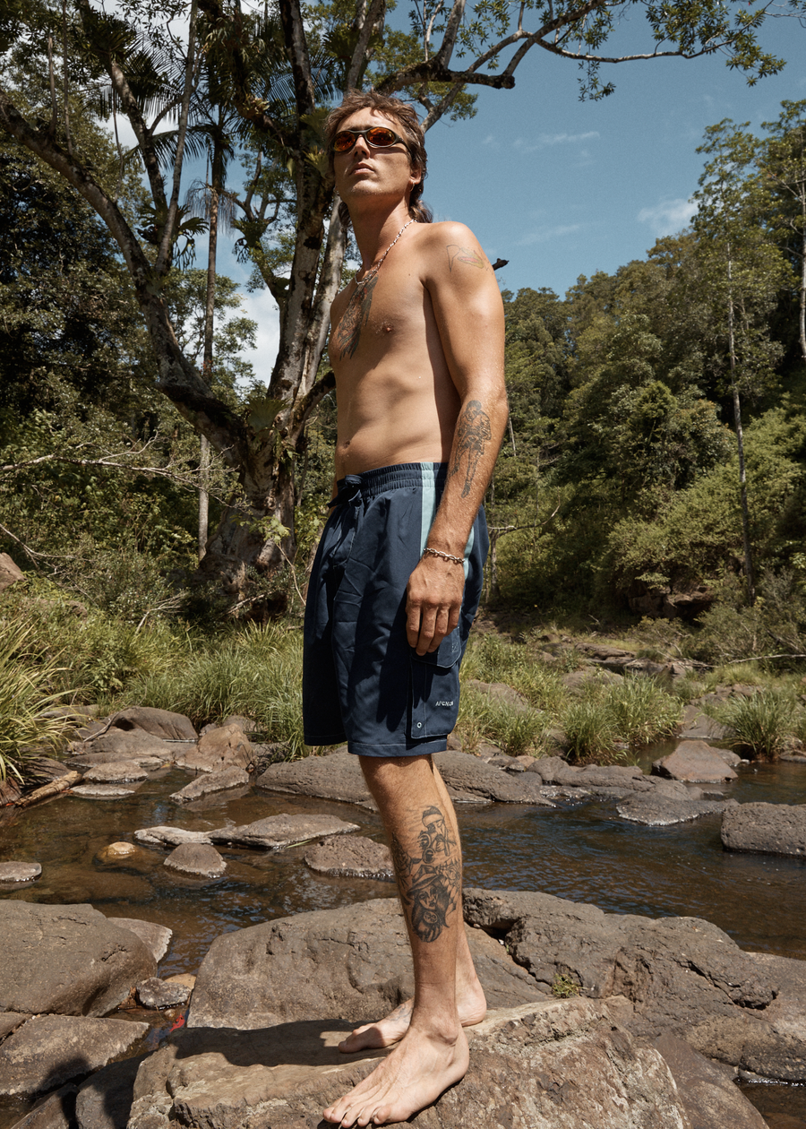AFENDS Mens House Related - Cargo Swim Short 20" - Deep Sea