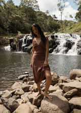 AFENDS Womens Gia - Cupro Maxi Dress - Hazelnut - Afends womens gia   cupro maxi dress   hazelnut