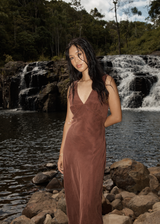 AFENDS Womens Gia - Cupro Maxi Dress - Hazelnut - Afends womens gia   cupro maxi dress   hazelnut