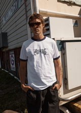 AFENDS Mens All Eyez - Ringer Tee - White / Deep Sea - Afends mens all eyez   ringer tee   white / deep sea