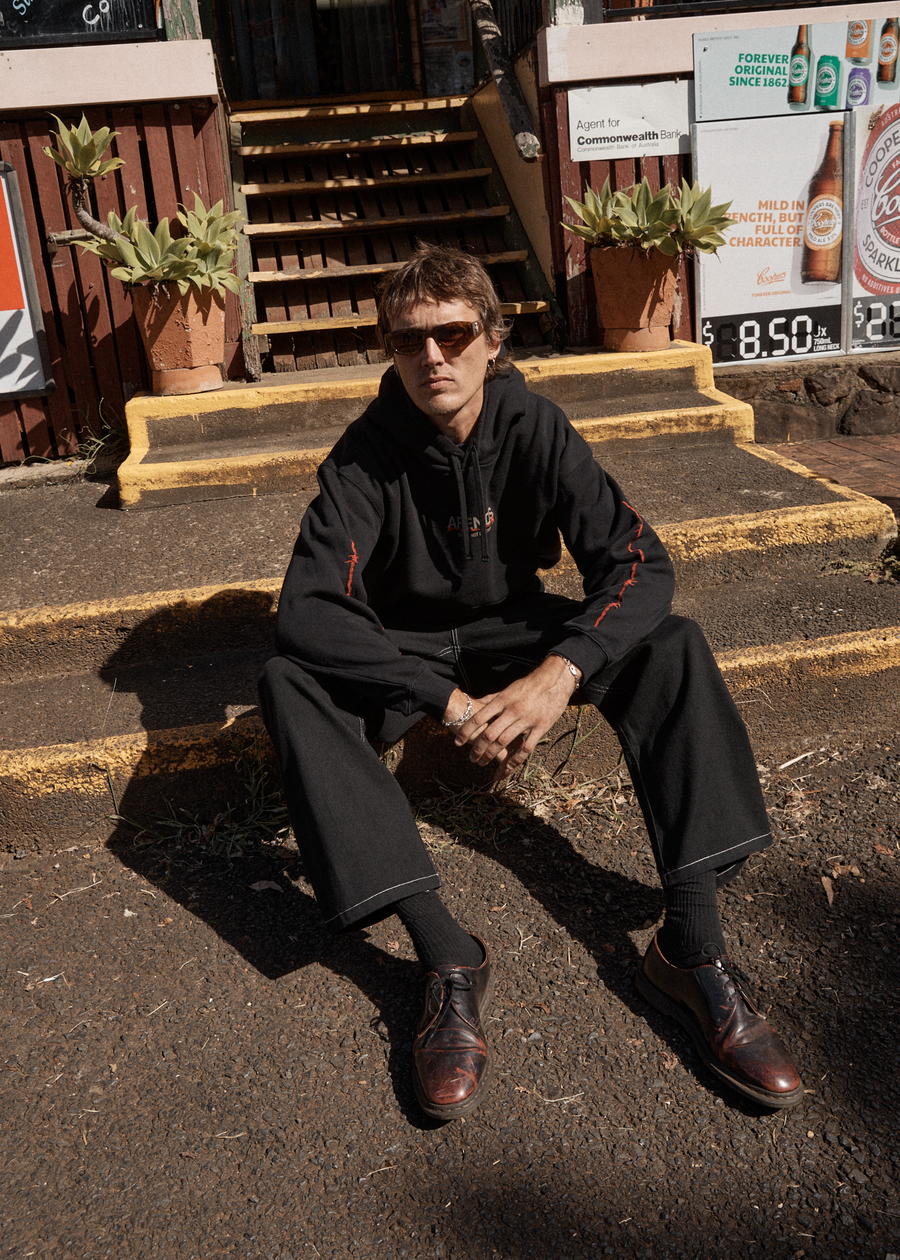 AFENDS Mens Wired - Boxy Hoodie - Black