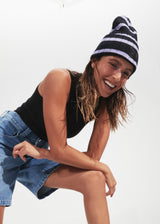 AFENDS Unisex Donnie - Knit Striped Beanie - Black - Afends unisex donnie   knit striped beanie   black a222611 blk os