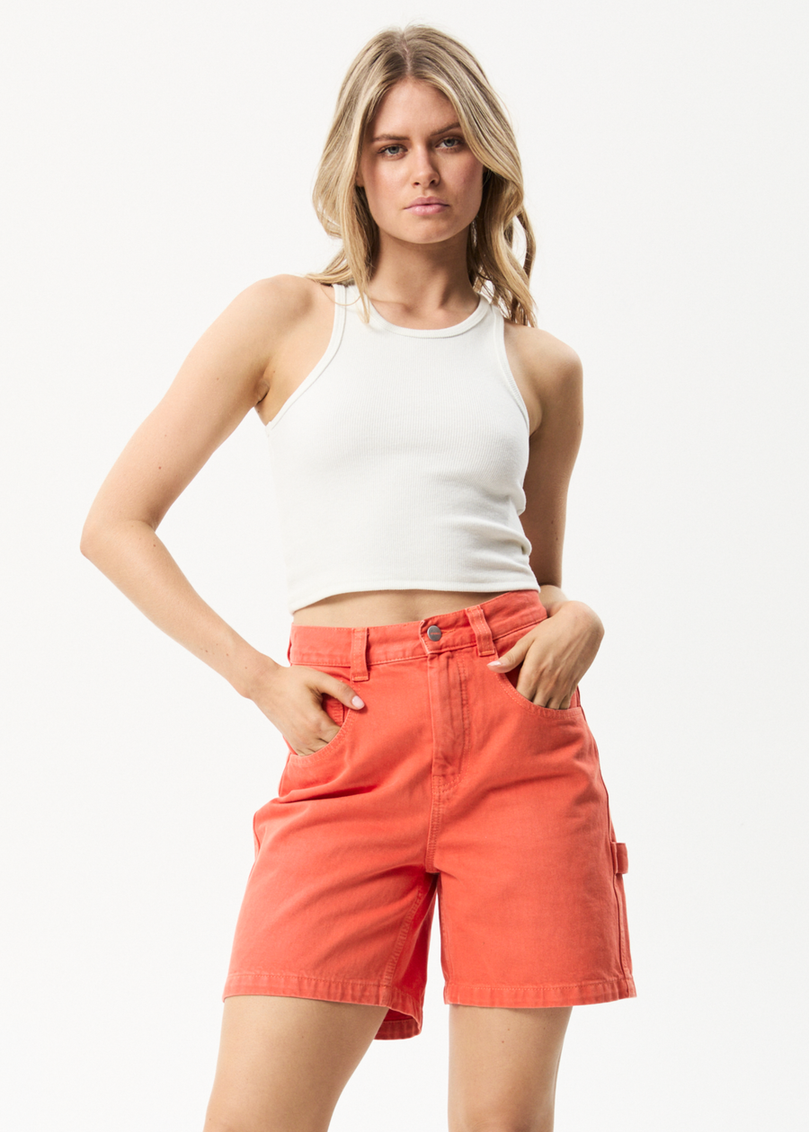 AFENDS Womens Emilie - Denim Workwear Short - Faded Orange