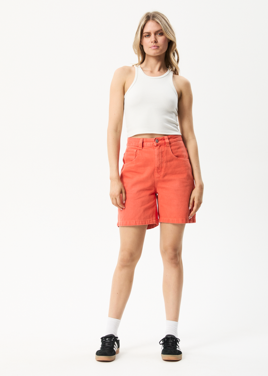 AFENDS Womens Emilie - Denim Workwear Short - Faded Orange