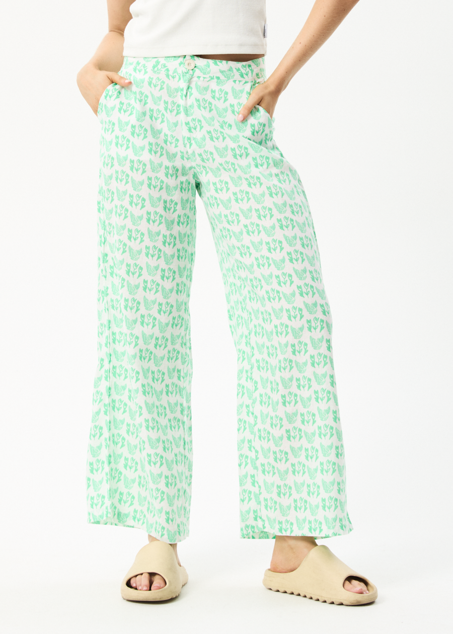 AFENDS Womens Swan Sienna - Wide Leg Pant - Lime Green