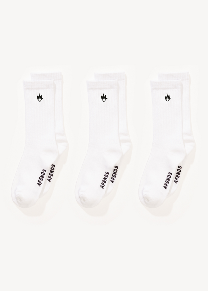 AFENDS Mens Flame - Socks Three Pack - White 